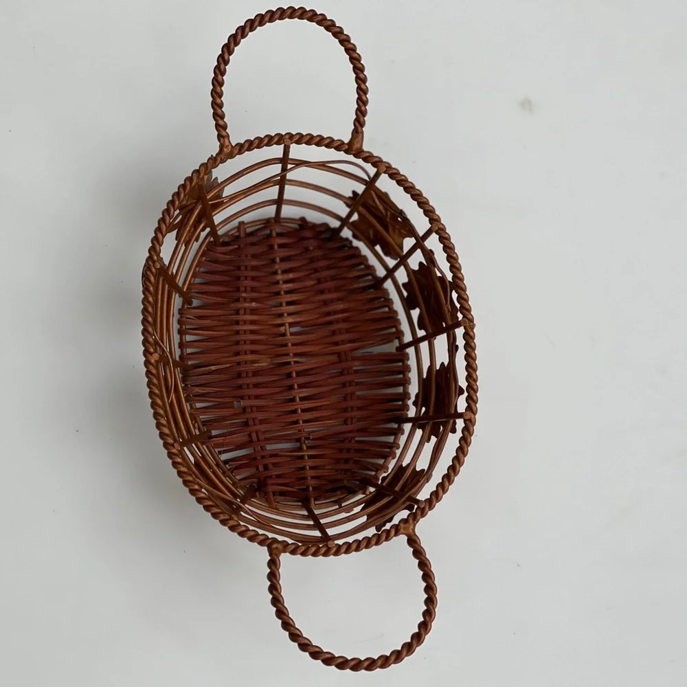 Oval Copper Wire Basket With Wicker Base Fall Decor‎